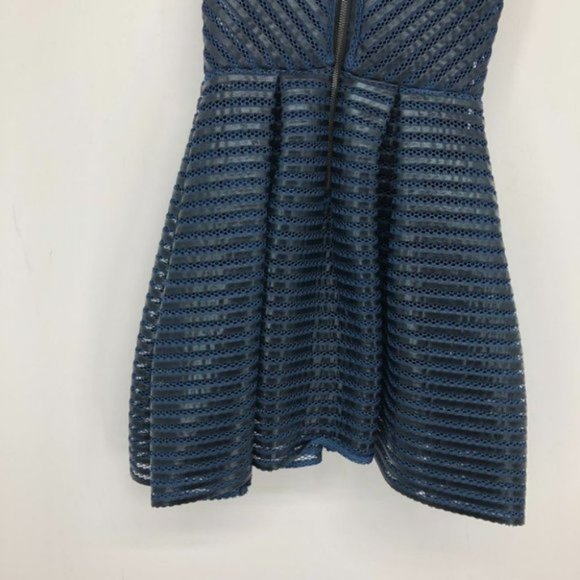 Maje Paris Rosemount black and blue mesh  stripe fit and flare cocktail dress 2 - Picture 11 of 16